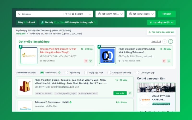 Tìm việc làm Telesales bảo hiểm tại TopCV để có cơ hội làm việc cho các công ty bảo hiểm uy tín hàng đầu